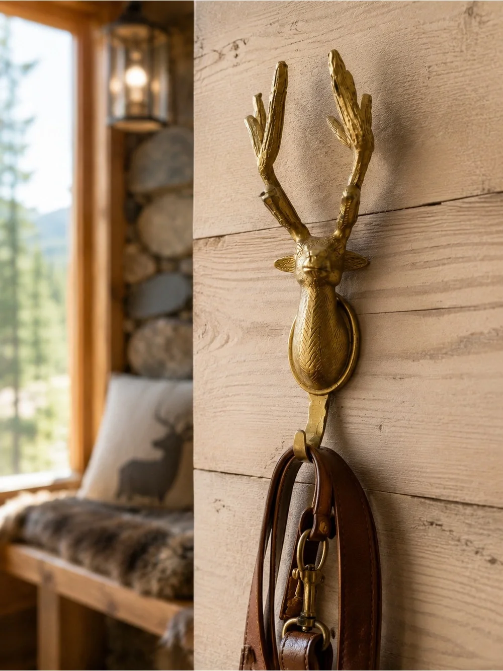Vtg Cast Brass Stag Deer Head Wall Hook Equestrian Lodge Decor #06152610